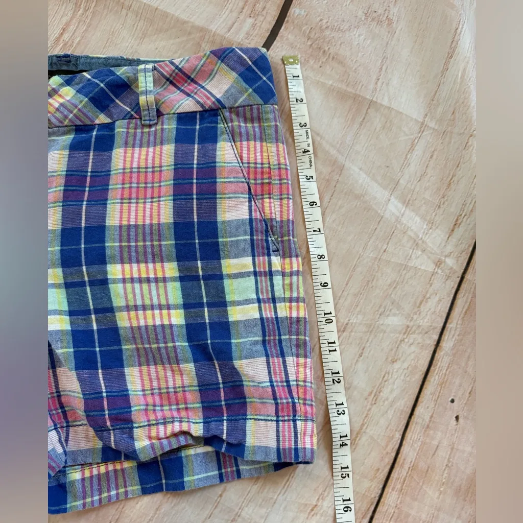 Talbots Size 6P Women's Perfect Shorts Blue Pink Plaid Linen Cotton Petite - Image 2