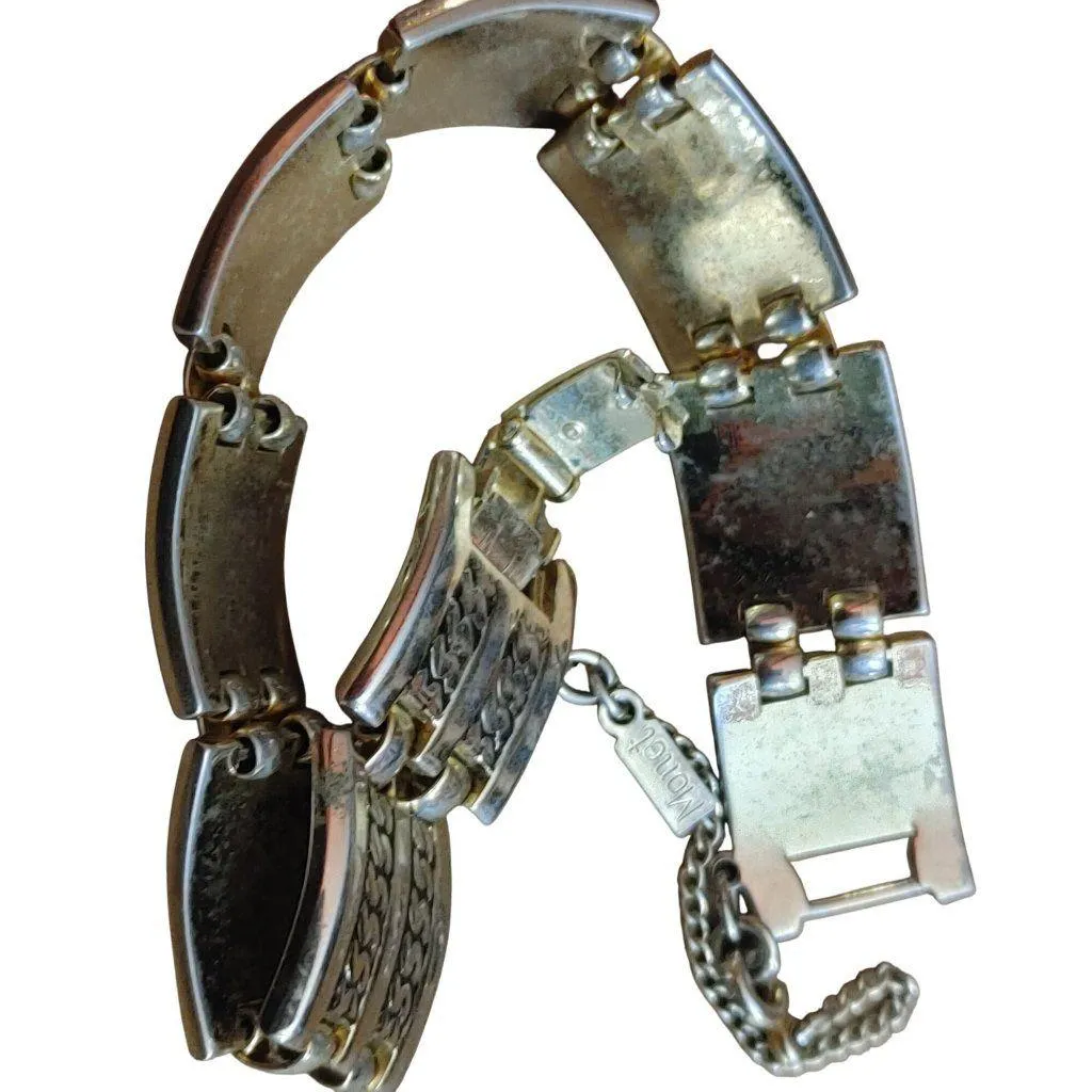 Vintage Monet Gold Tone Chain Link Hinged Bracelet Safety Chain Large - Image 3