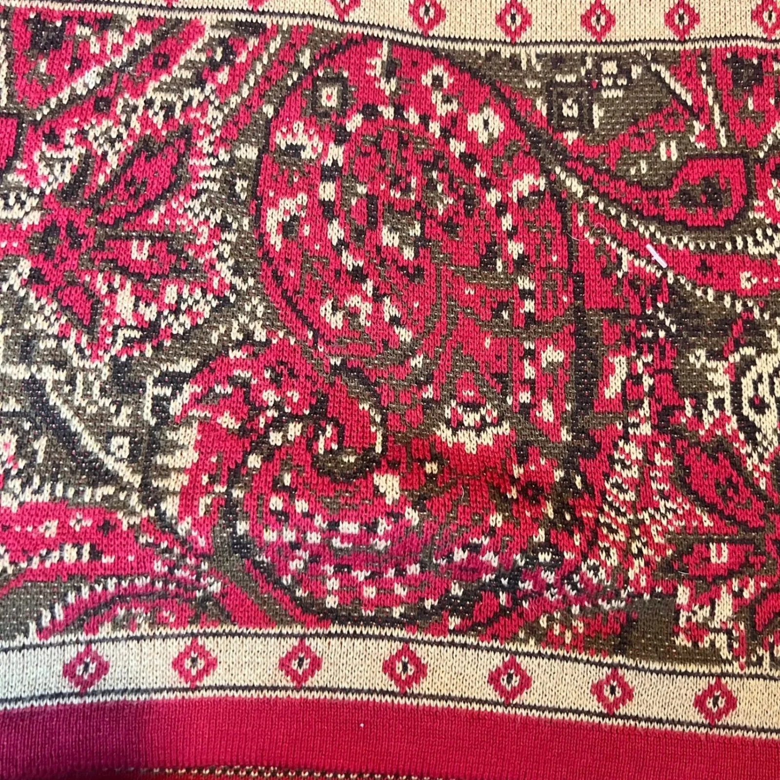 Robert Scott Ltd Red Paisley Mock Neck Knit Sweater Women's Size Medium - Image 2