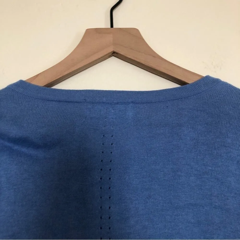 Elle Fall Soft Knit Blue Button Front Long Sleeves Round Neck Cardigan Sweater - Image 8