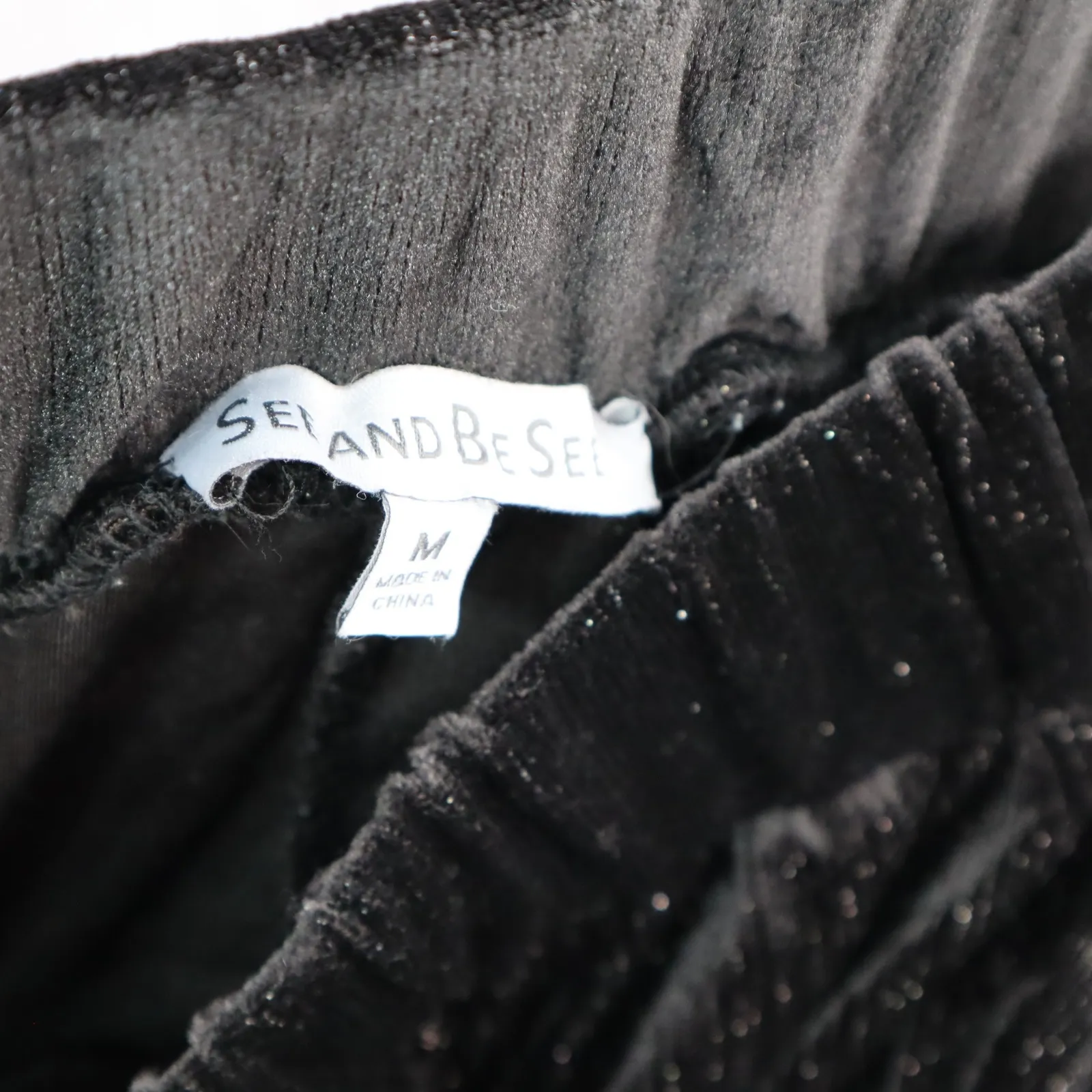 See and Be‎ Seen Black Velvet Wide Leg Pants Glitter Stretch Trousers VTG Medium - Image 7