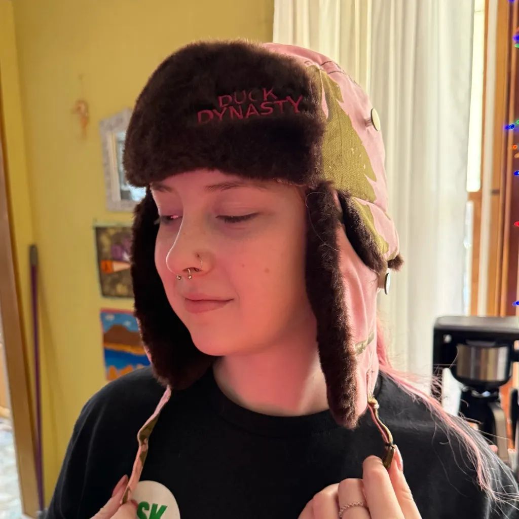 Duck Dynasty Pink Camo Faux Fur Trapper Hat Cap W/ Ear Flaps Brown - Image 4