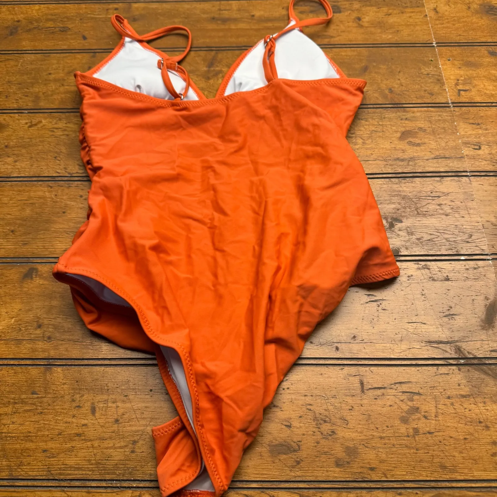 CUPSHЕ One Piece Swimsuit Orange Ruched V Neck Halter Style Size M - Image 6