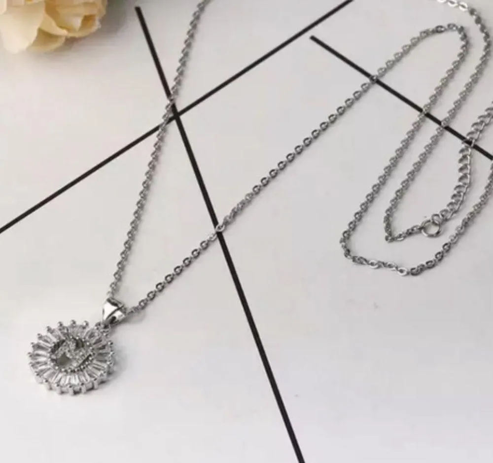 Silver Initial Crystal Pendant Necklace A - Image 6