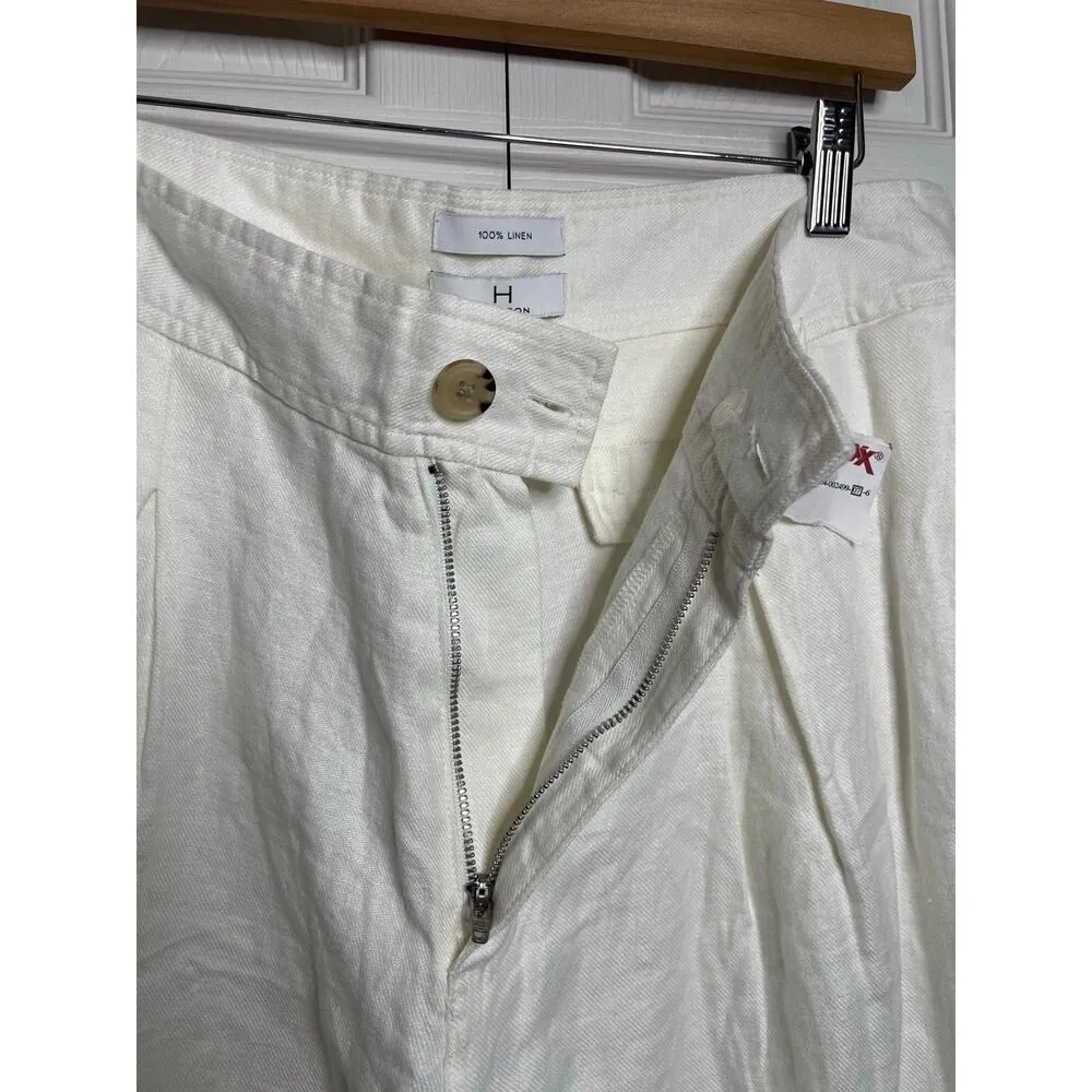 NEW Halston White Wide Leg 100% Linen Pants Womens Size 12 - Image 3