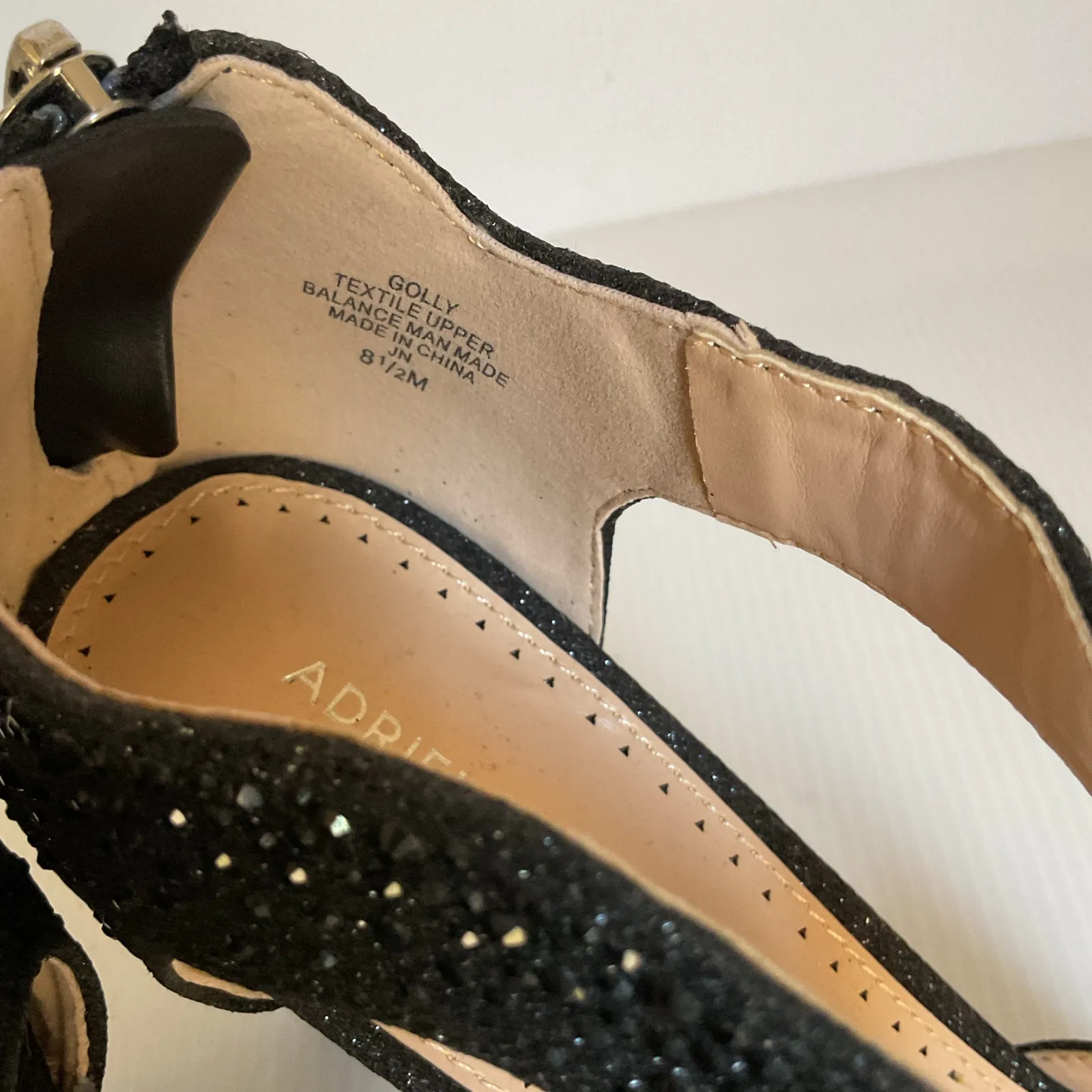 Adrienne Vittadini Black Glitter High Heel Sandals Size 8.5 - Image 6