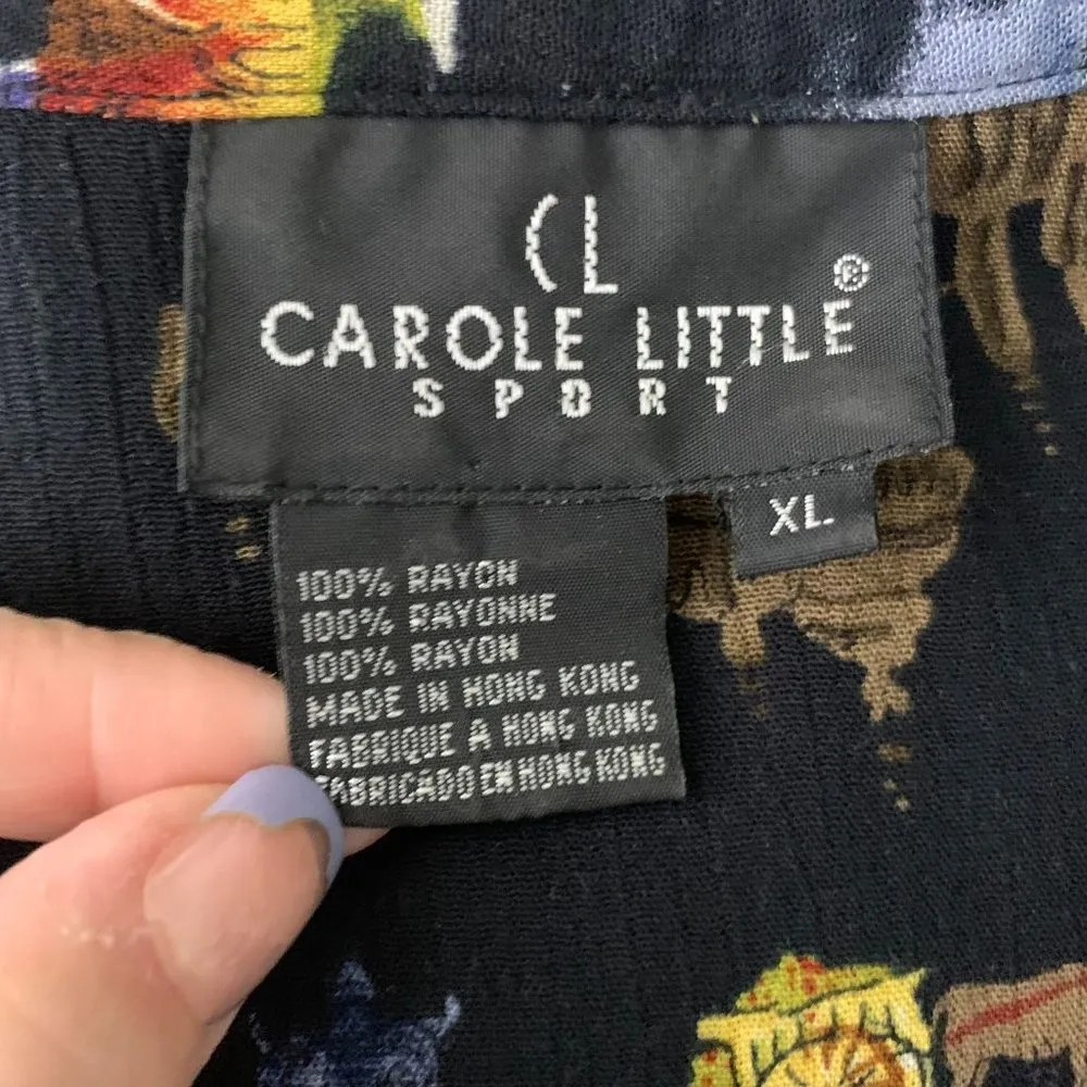 Vintage 90s Carole Little Dress Shirt Set L Black Button Up Short Sleeve Rayon - Image 12