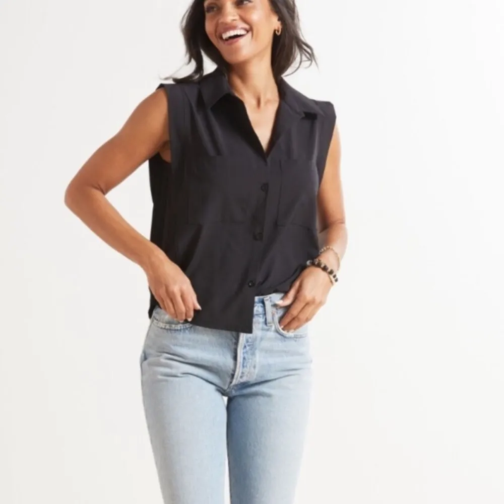 Evereve Scout Utility Button Down Top Performance Rib Knit Side Panel Stretch.XS - Image 3