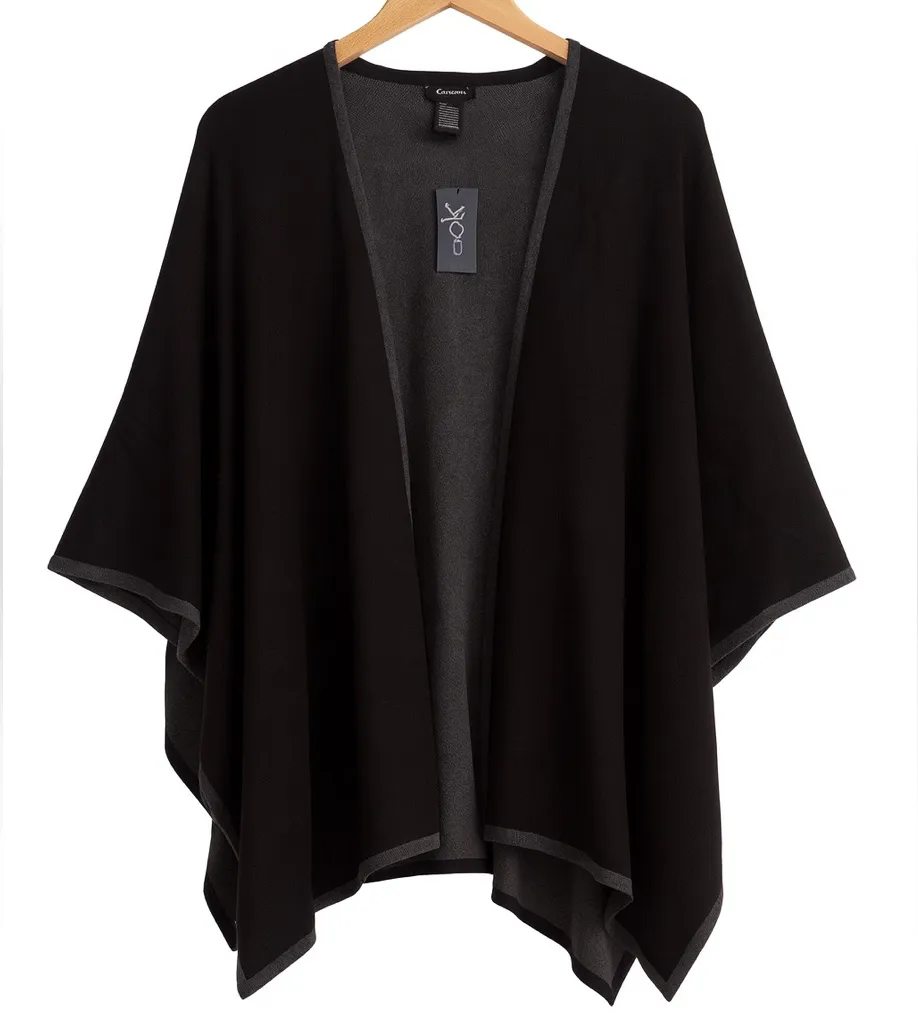 Fraas Reversible Knit Ruana Cape | Black & Grey Tipped | NWT | $98 MSRP Size undefined - Image 1
