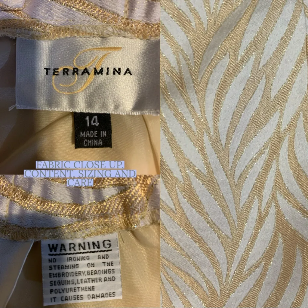 TERRAMINA CREAM & GOLD FOLIATE PRINT METALLIC THREADING MIDI PENCIL SKIRT (14) - Image 10