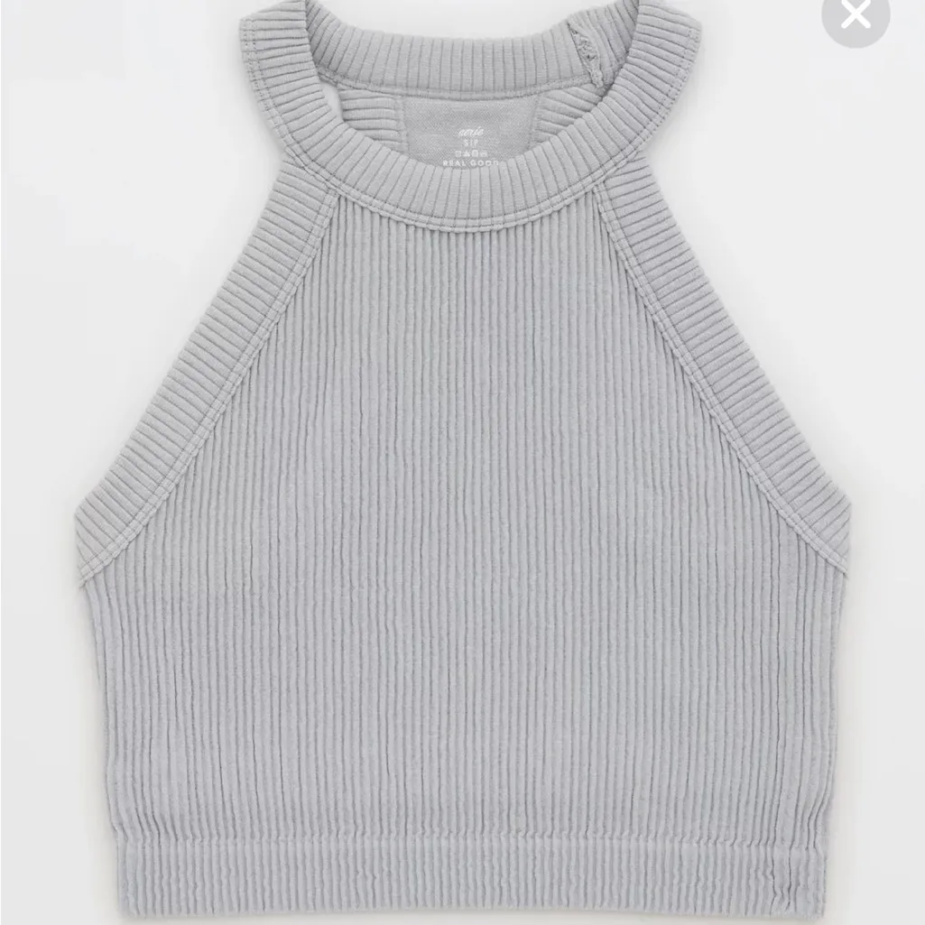 Aerie Gray Ribbed Superchill Seamless High Neck Bra Crop Top - size XL - Image 9