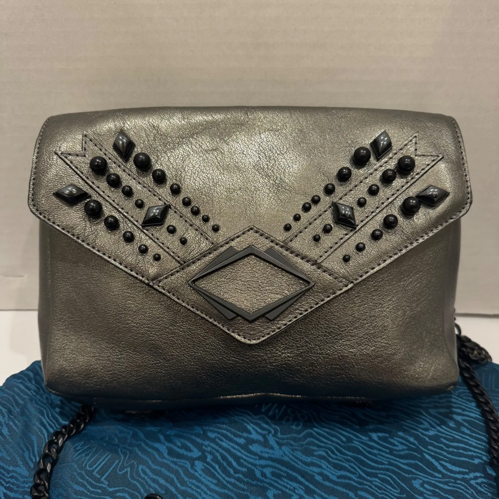 GG Maull Metallic Silver Studded Envelope Clutch Crossbody Bag "The Outlaw" $675 - Image 2