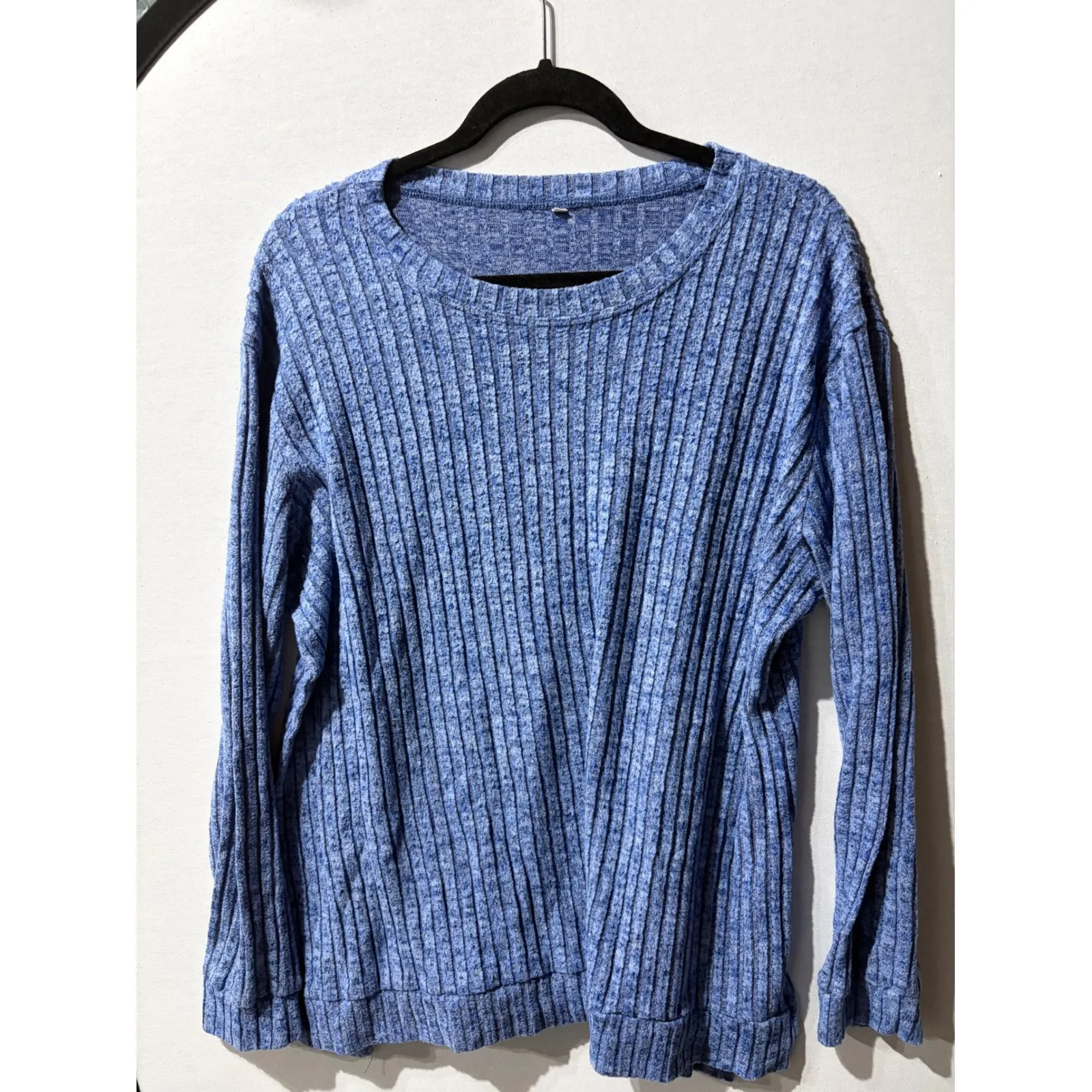 Womens Blue Ribbed Knit Long Sleeve Crew Neck Pullover Top XL - Image 2