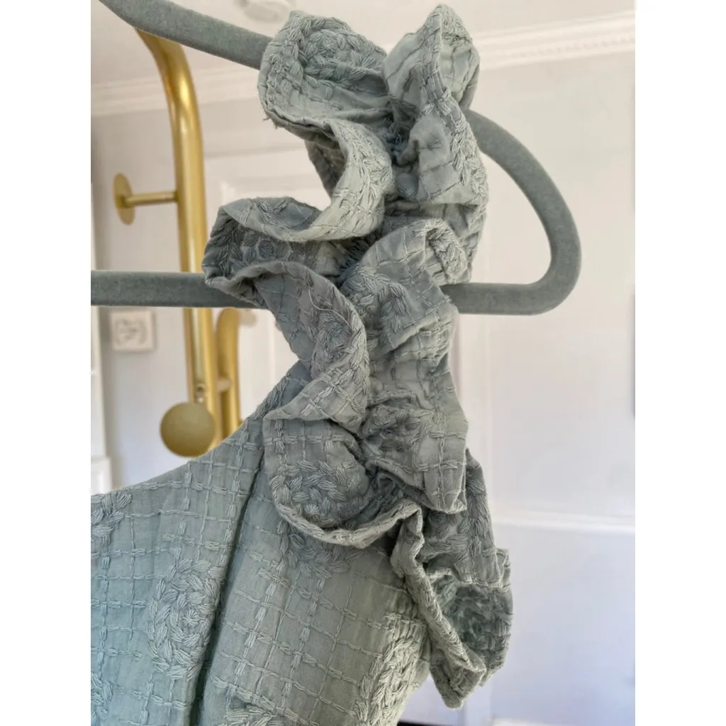 Selfie Leslie Sage Green Mini Dress Embroidered Ruffle Quiet Luxury Romantic XS - Image 4