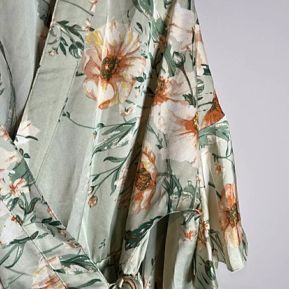 Lulus Give Me Love Sage Green Floral Print Satin Wrap Mini Dress - Image 3