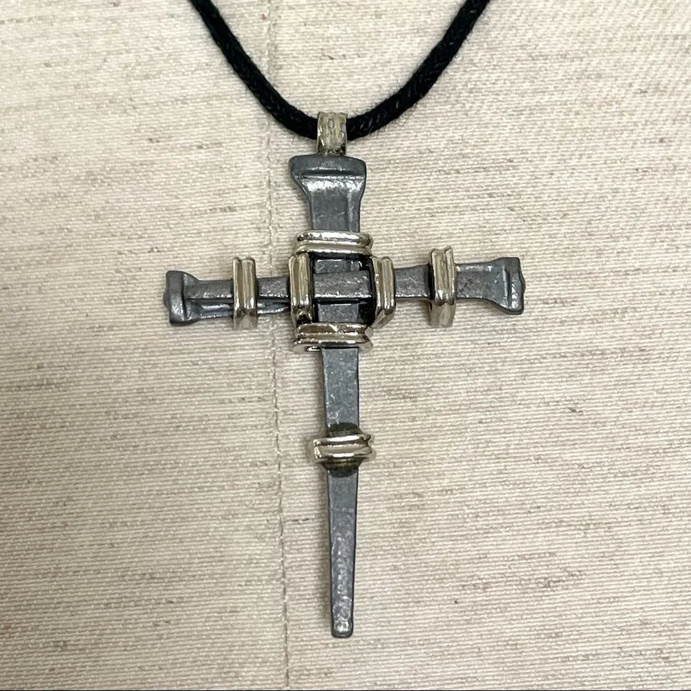 Hematite nail stake cross on cord Gray - Image 2