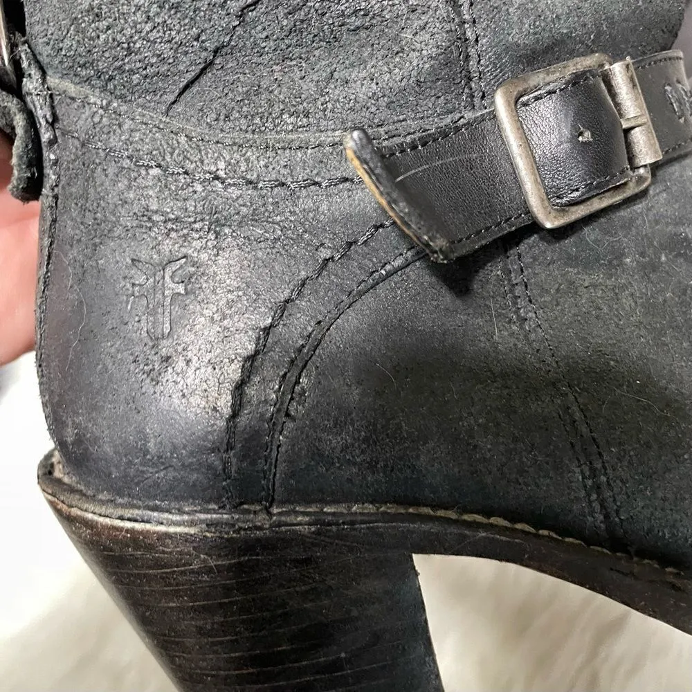 Frye Black‎ Leather Harness Carmen Pull On Zip Tall Heeled Buccaneer Boots 8.5 - Image 13