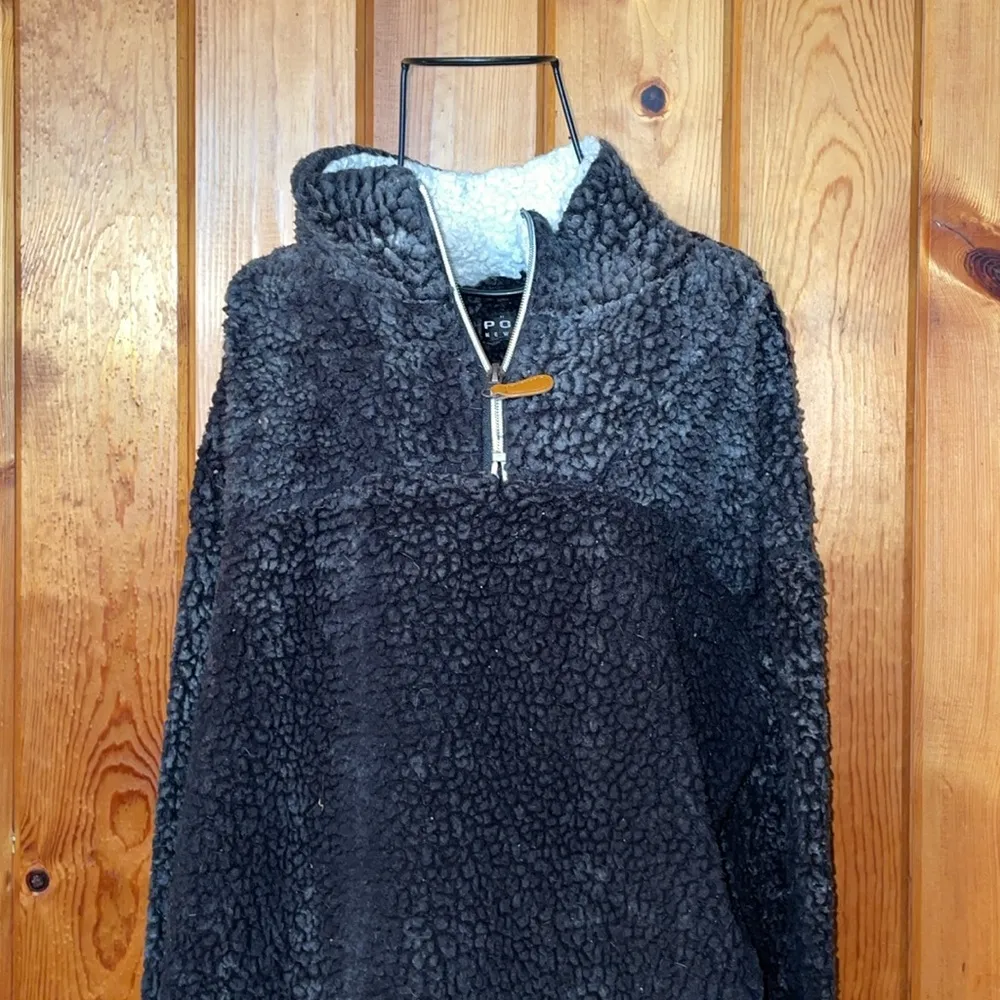 Poof New York Sherpa sweater gray fluffy sweater quarter zip size small top - Image 2