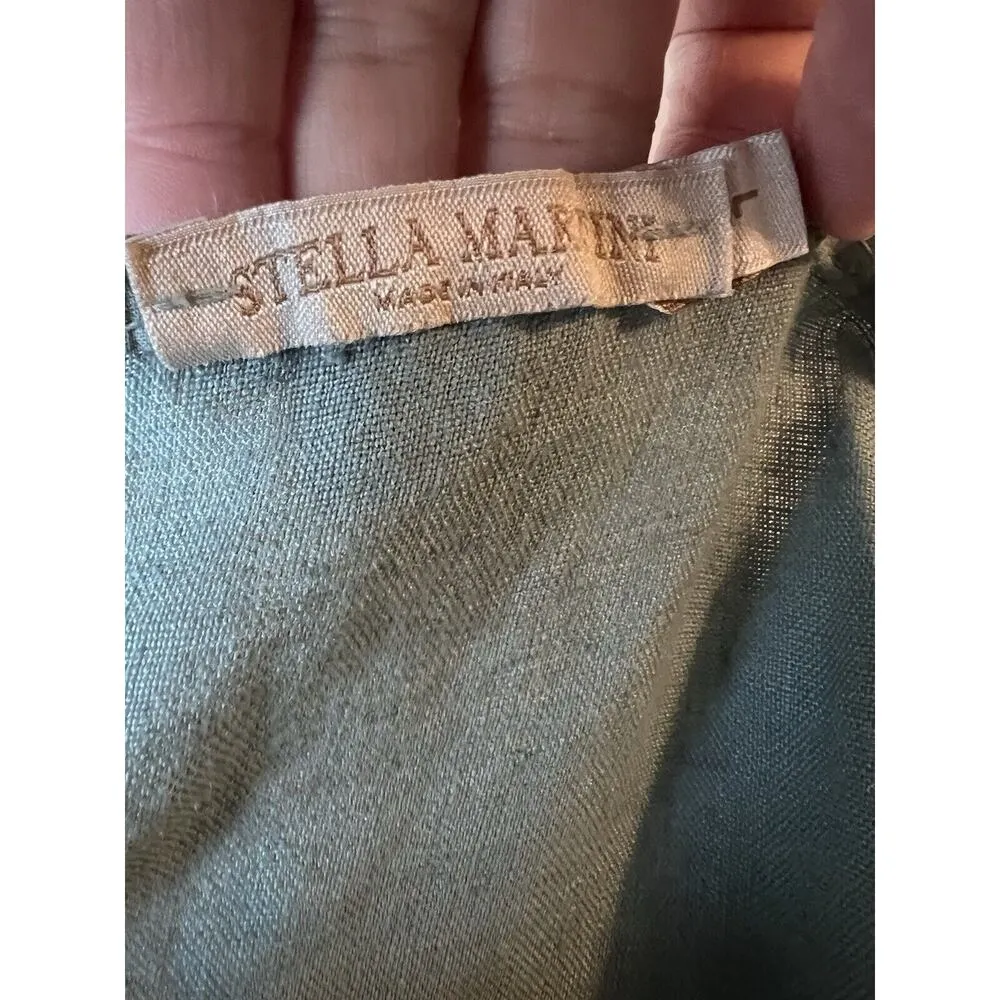 Stella Martini M Linen Dress Lagenlook Made in Italy Green Sleeveless A - Image 6
