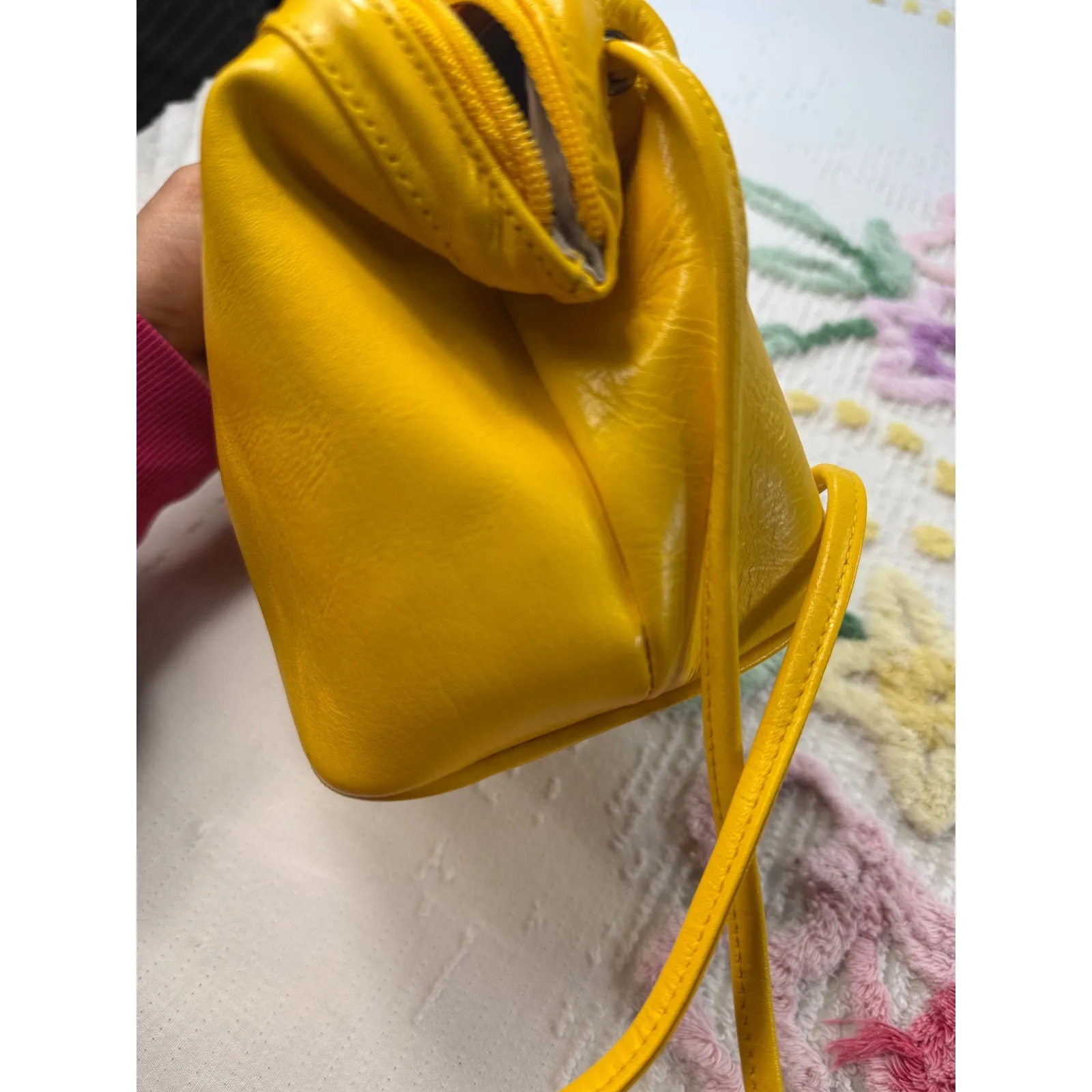 Genuine Leather Small Crossbody Purse Yellow Zip Around Bag - Image 8