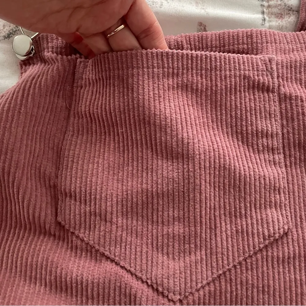 Pink corduroy overall bib pinafore suspender dress, size S Barbiecore boho - Image 8