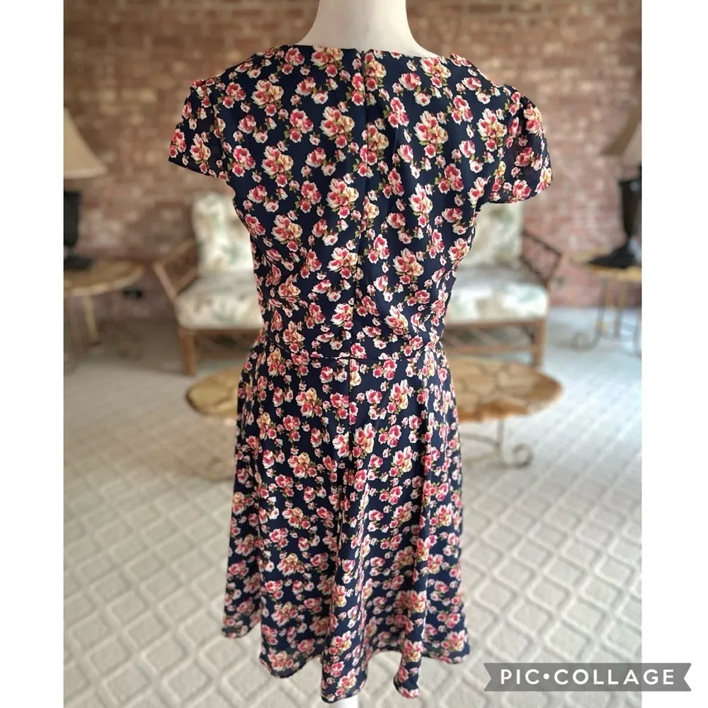 Betsey Johnson Dress Floral Fit & Flare Blue Cap Sleeve 6 Mini Garden Brunch - Image 10