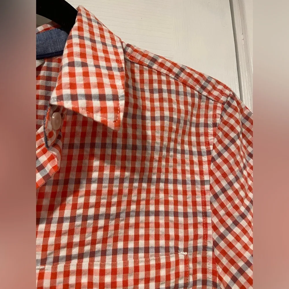 L.L. Bean Size M Red Orange Blue Short Sleeve Seersucker Button Down Mini Dress Size M - Image 6