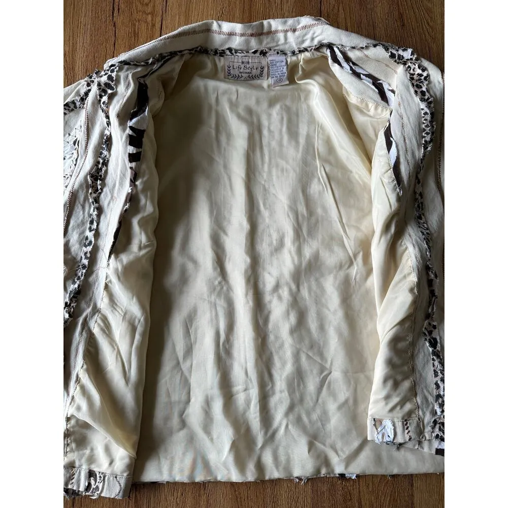 Life Style Boho Vtg Animal Print Jacket Size X Large Tan - Image 8