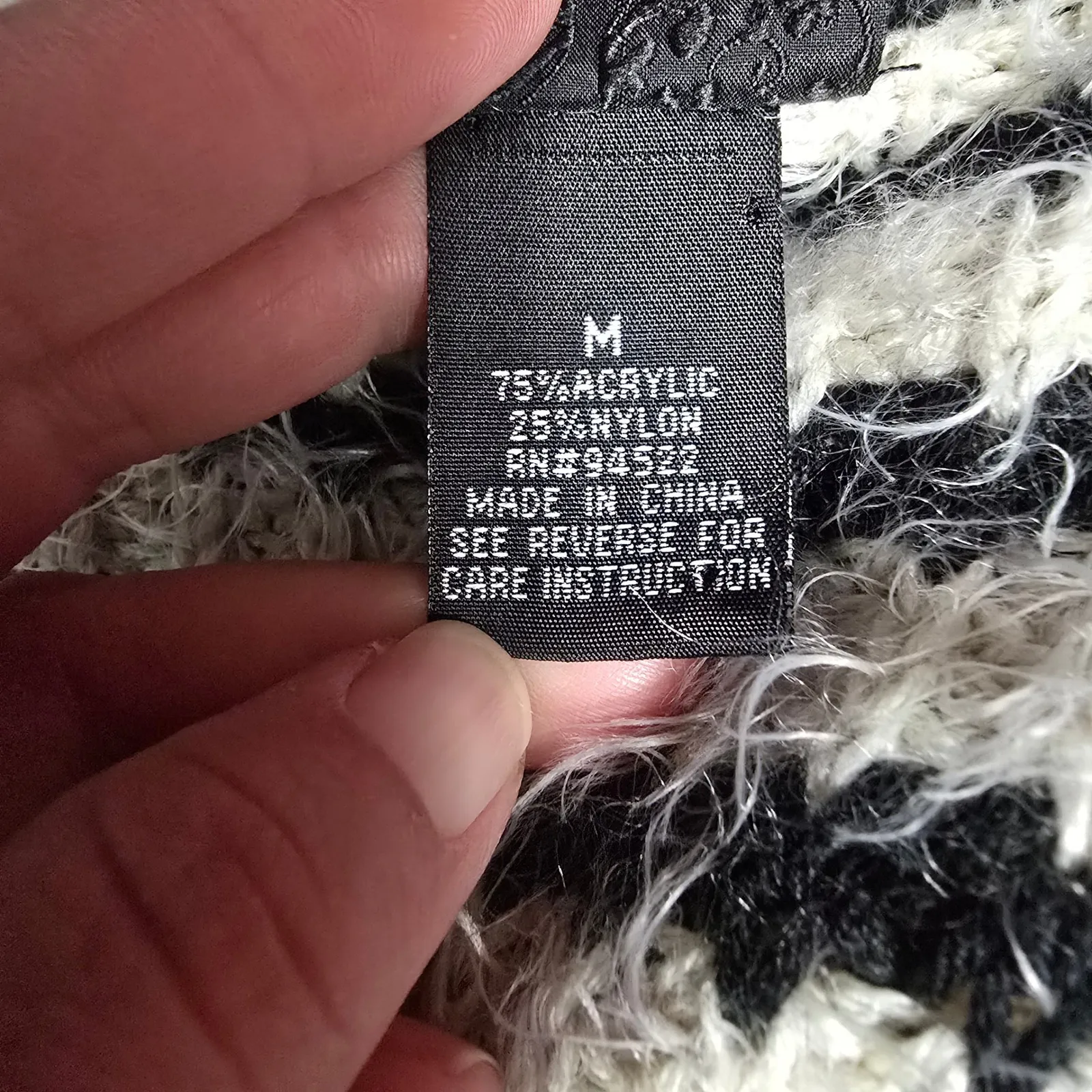 Daytrip Fuzzy Striped Cardigan Sweater Black Cream Long Sleeve M Emo Boho - Image 7