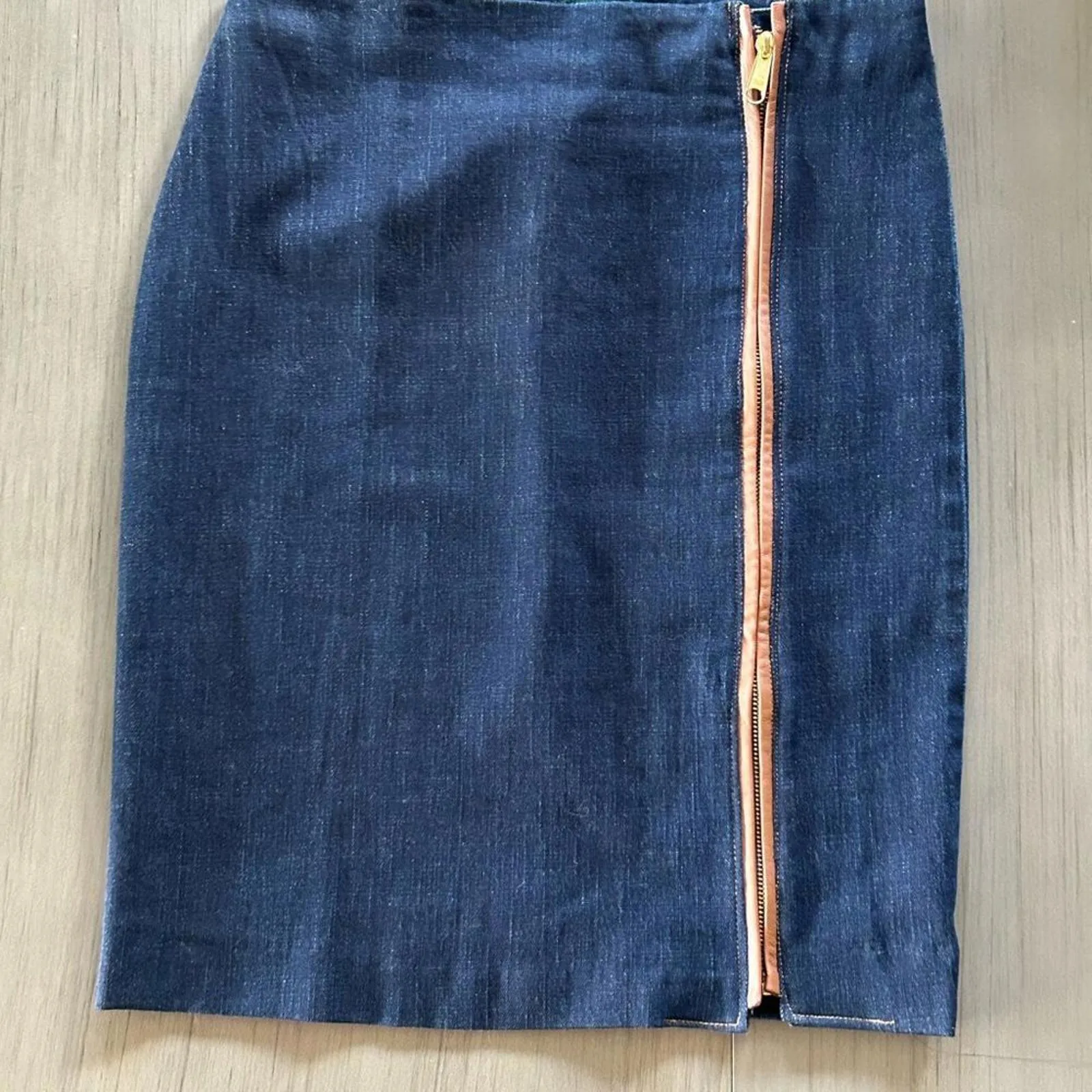 Lauren Ralph Lauren Denim Skirt Sz 2 Leather Trim Pencil Fitted - Image 2