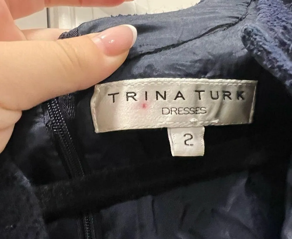 Trina Turk Navy Blue Lorossa Striped Tweed Dress Size 2 US - Image 7