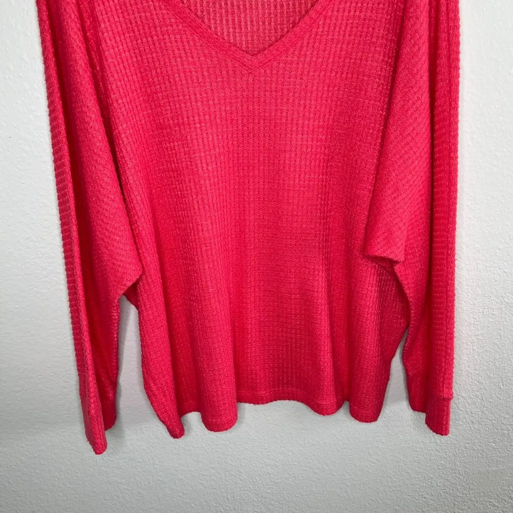 by Anthropologie Womens V-Neck Coral Pink Waffle Knit long sleeve Sweater XL - Image 4