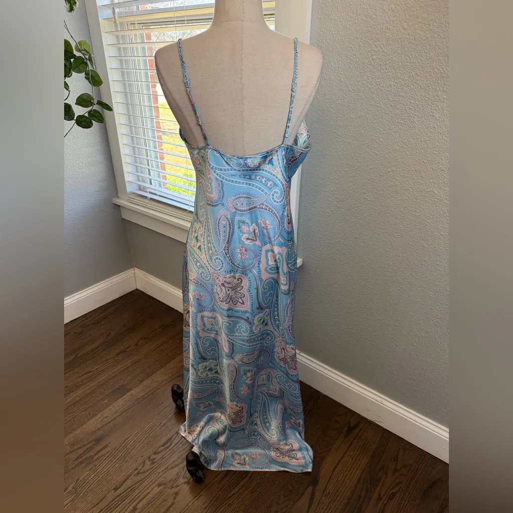 The Lingerie Collection Maxi Slip Dress Size Large Paisley Y2K Blue - Image 4