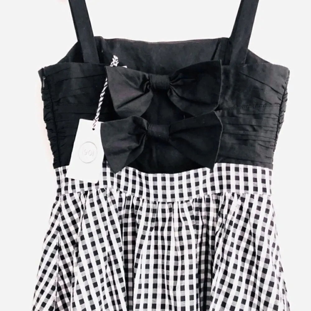 1901 Midi Dress 0 NWT Gingham Check Back Bow Black and White Spring Party Picnic - Image 6