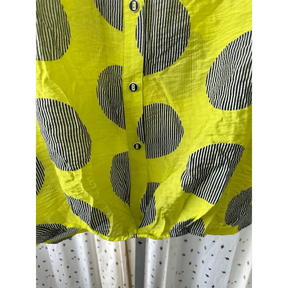 Multiples In The Round Geometric Front Gather Bell Sleeve Button Down Shirt S - Image 4