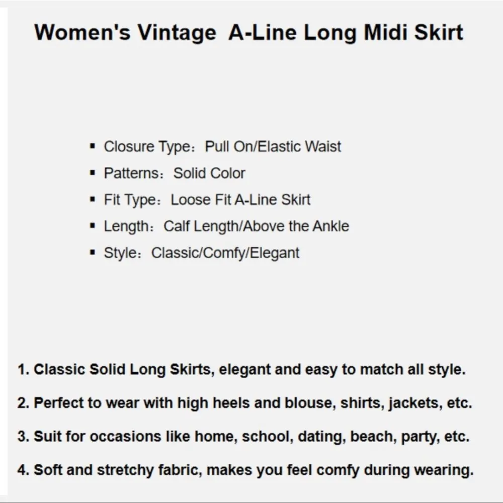 Urban CoCo Women's Vintage Elastic Waist A-Line Long Midi Skirt NWT - Image 5