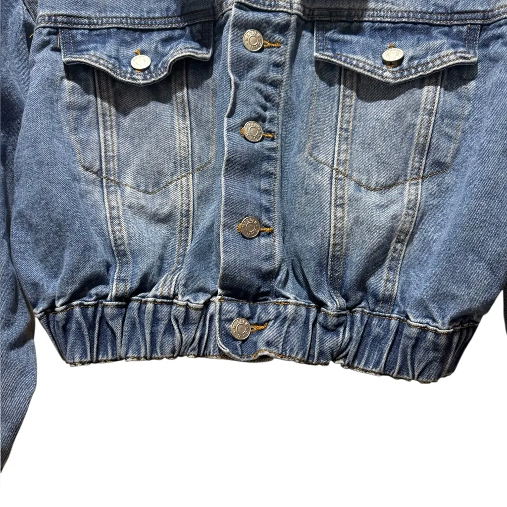 Madden NYC Cropped Sherpa Collar Denim Jacket Size L Blue Size L - Image 3