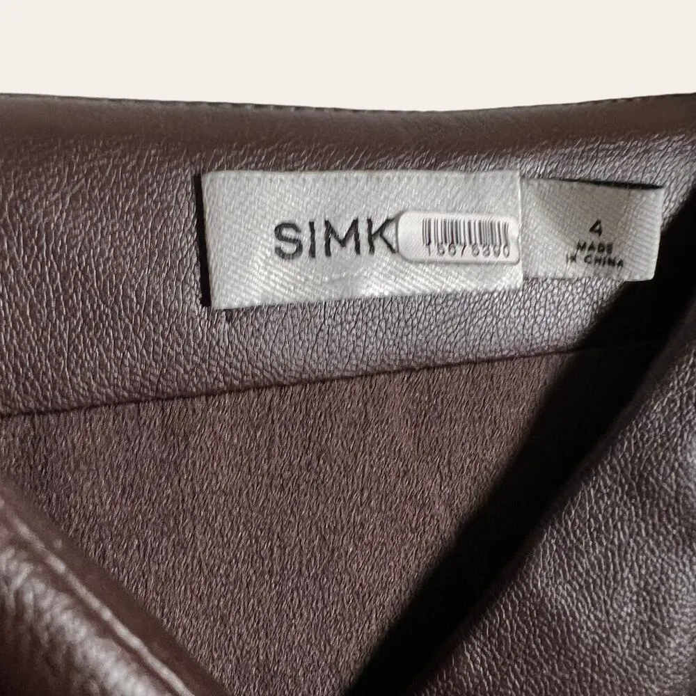 Simkhai Carlee Brown Faux Leather Fringe Faux Wrap Midi Dress Size 4 - Image 8