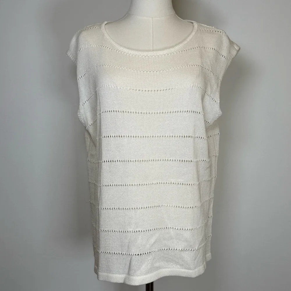 Grade & Gather White Vest Relaxed Fit Open Knit Striped Detail Women’s Medium - Image 3