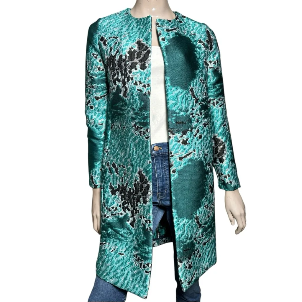 Catherine Gee Women’s Size S Blue Black Long Sleeve Open Front 3/4 Jacket - Image 2