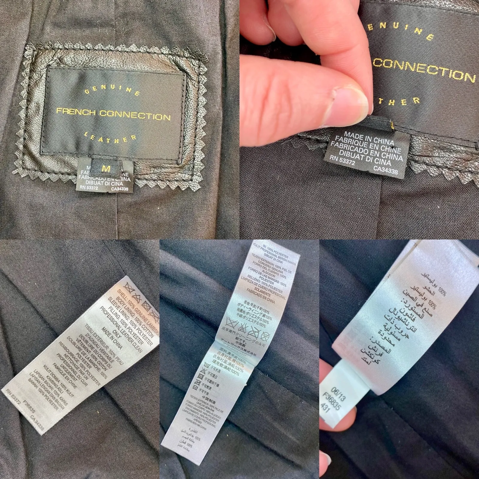 French Connection  Black Quilted Leather Moto Jacket Womens Medium - Image 15