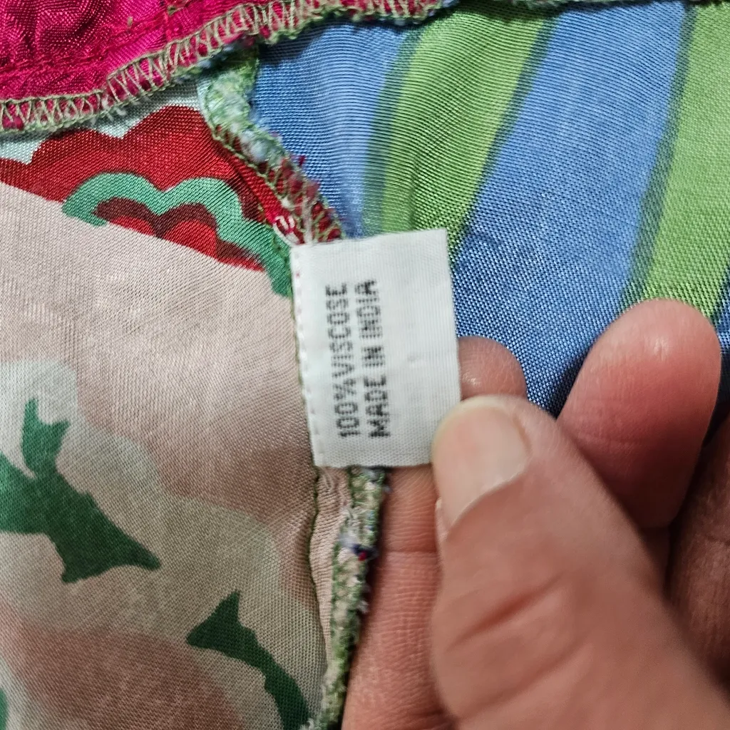 Luv 2 Luv Green & Raspberry Floral Multi Print Patchwork Ruffle Dress Size Small - Image 7