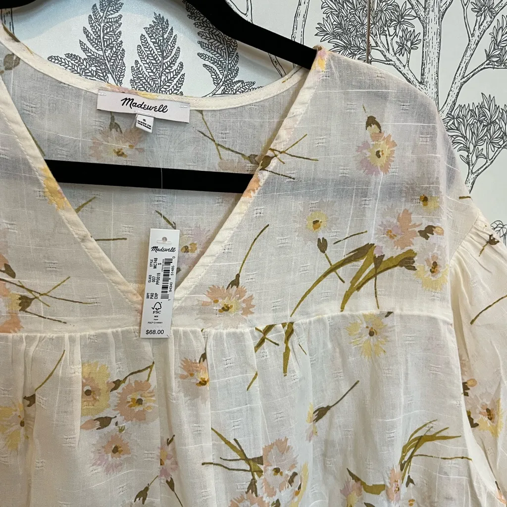 Madewell nwt flutter sleeve rhyme cream feminine floral print blouse top S - Image 7