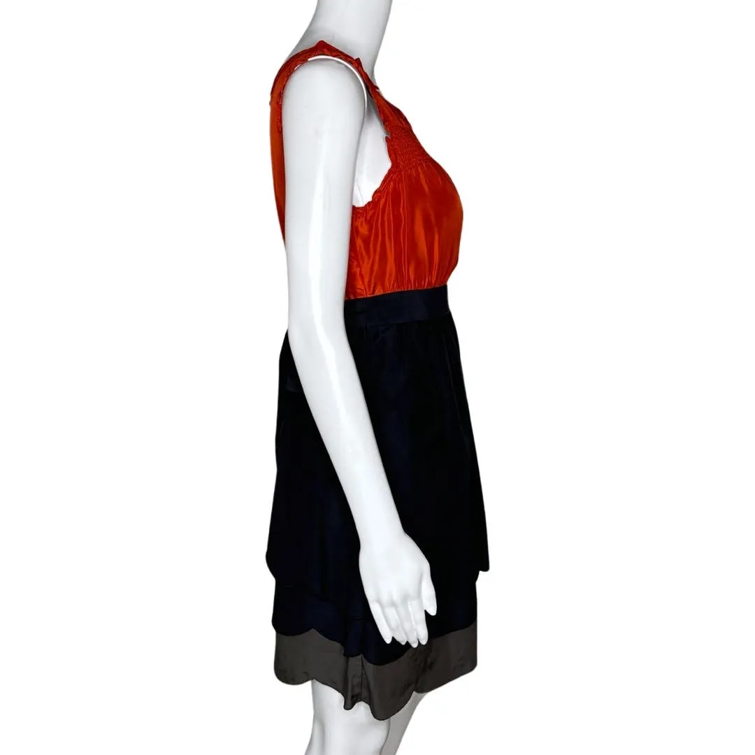 Anthropologie Maeve Dress‎ Womens 2 Orange Black Scallop Hem Preppy Classic Boho - Image 2