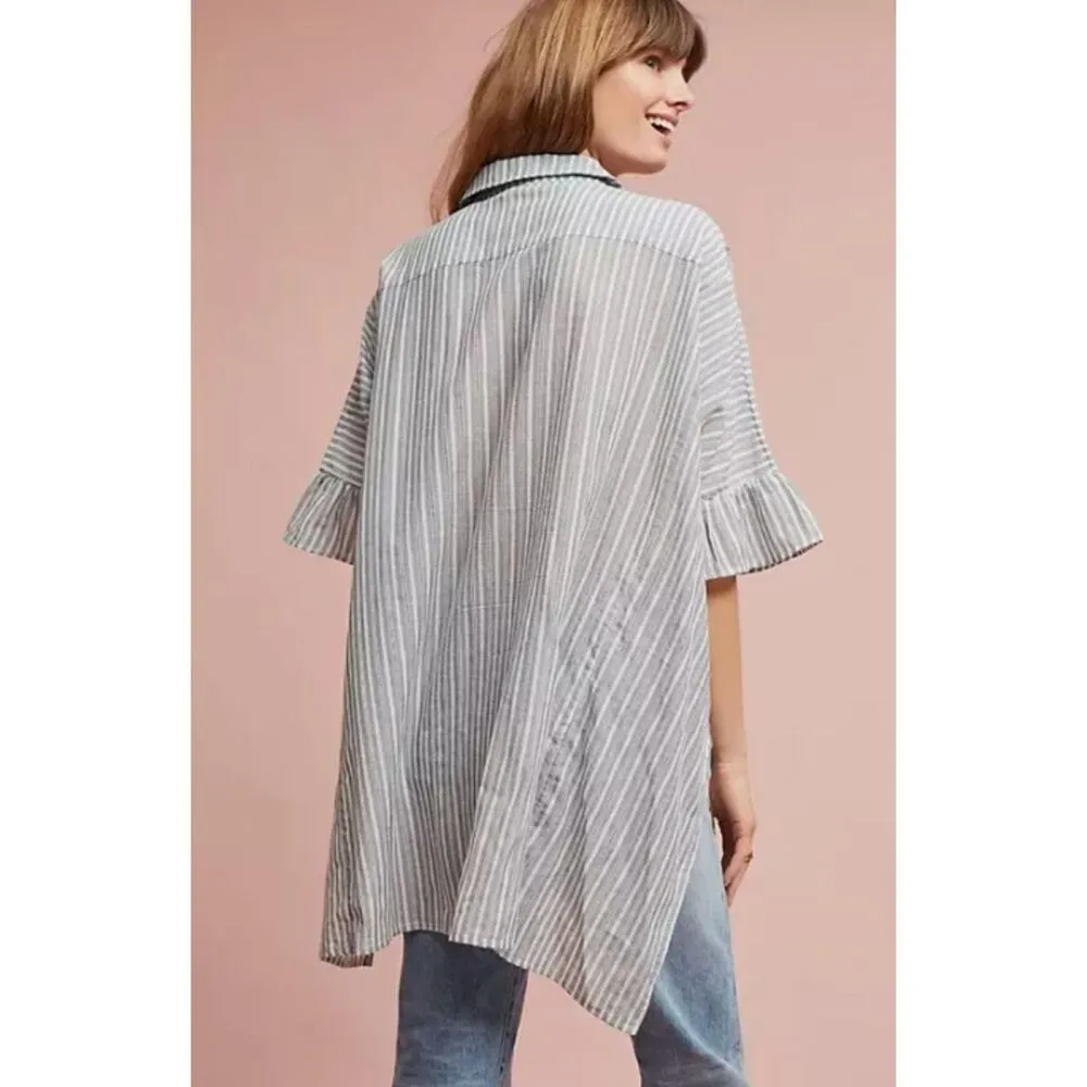 Maeve Betty Oversized Gray Striped Anthropologie Buttondown Shirt XS/S - Image 3