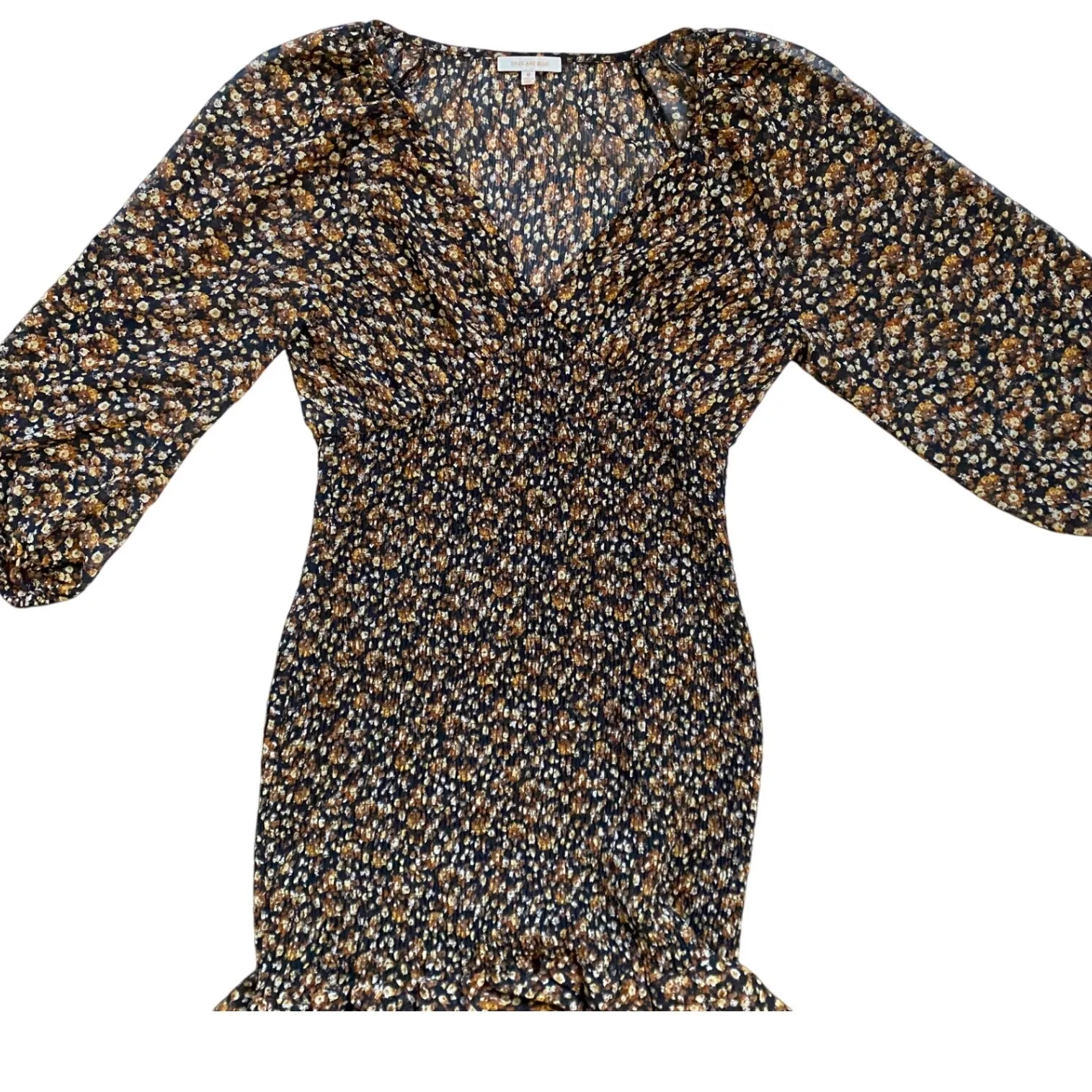 Skies are Blue Women's Ditsy Floral Brown/Black Coquette Mini Smocked Dress - M - Image 10