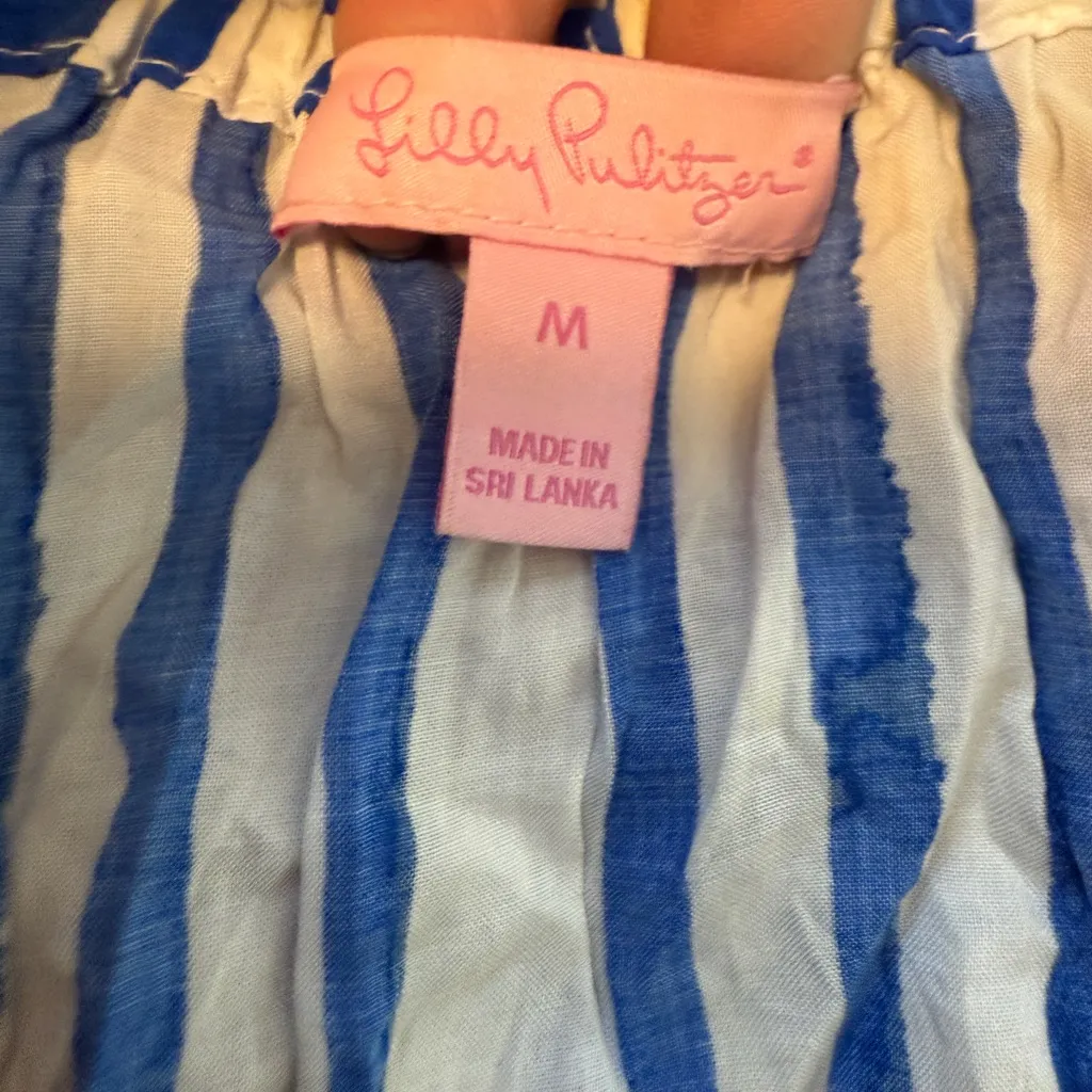 Lilly Pulitzer Shirt Multi Color Sain Off  Shoulder Tassel Short Sleeve Medium - Image 7