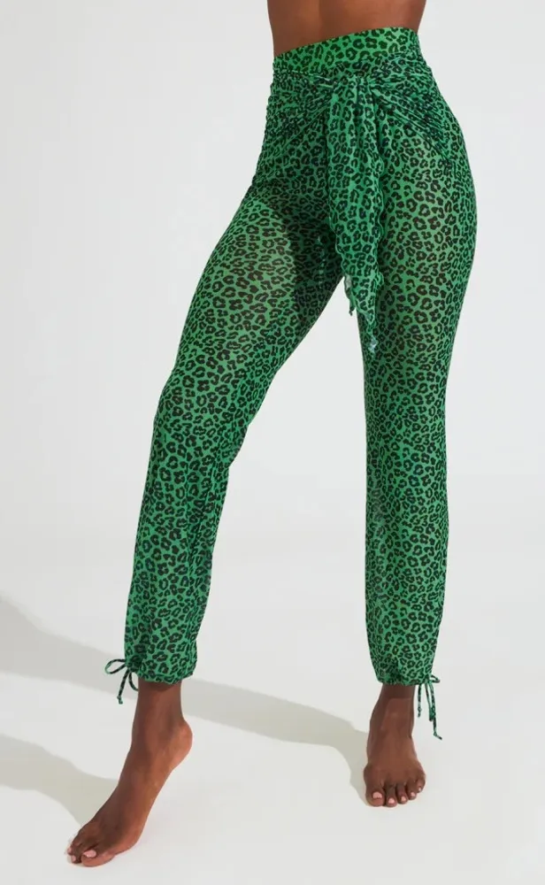 BuffBunny Odyssey Mesh Beach Cover Up Pants Green Leopard XS NWOT - Image 1