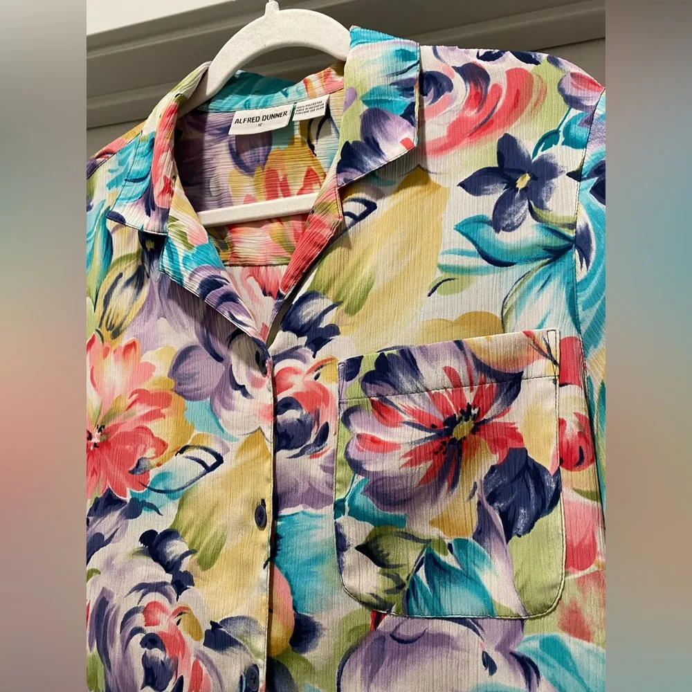 VTG 90s 80s Alfred Dunner Colorful Floral Button-Up Short Sleeve Blouse Top - 12 - Image 8