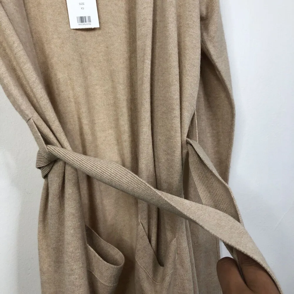 NEW VERONICA BEARD Sz XS Danzie Belted Longline Cardigan Beige Soft Wool Blend - Image 8
